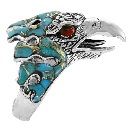 Turquoise Ring for Men Eagle Jewelry Sterling Silver 925 Genuine Gemstones Size 9 to 143