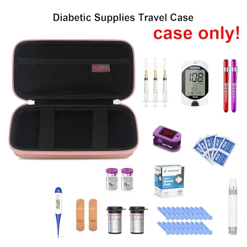 Image of Elonbo Diabetic Supplies Travel Case for Glucose Meter Diabetes Testing Kit | Portable Diabetes Testing Kit Storage Organizer Bag, Glucose Meter Insulin Pen Carrying Case for Test Strips Lancets, Gold