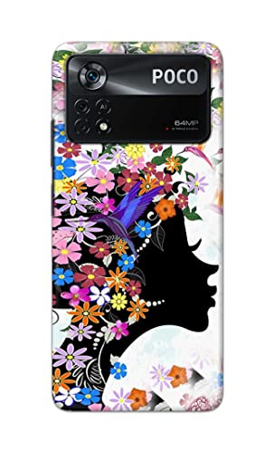 Image of Printed Hard Back Cover Case for Mi Poco X4 Pro 5G Back Cover (Floral Hairstyle Girl) -1803