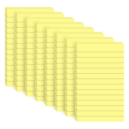 Lined Sticky Notes 3x5 Inch, 8 Pack Sticky Notes with Lines (400 Sheets), Yellow Sticky Note Pads, 50 Sheets/Pad, Easy-Peel Adhesive, for Office, Scho