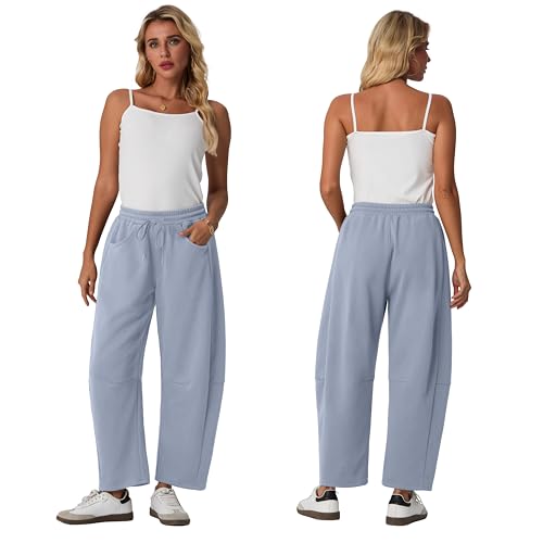 Lepunuo Barrel Sweatpants Women Casual Baggy Elastic Waisted Pants Wide Leg Gym Trousers with Pockets