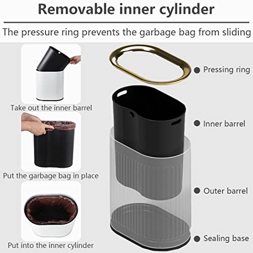 Stainless Steel Metal Oval Trash Can, Rubbish Bin With Removable Wastebasket Inner Bucket, Recycling Garbage Container Bin Open Top Wastebasket For Bathroom, Kitchen, Office, Hotel, Home (Milky White) #TOP5