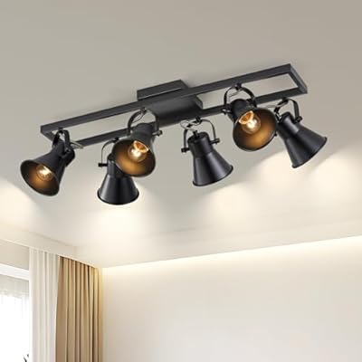 SEEBLEN 6 Light Track Lighting Fixtures Ceiling Black Kitchen Track Light,Modern Flexibly Rotatable Light Heads for Living Room Bathroom Hallway.