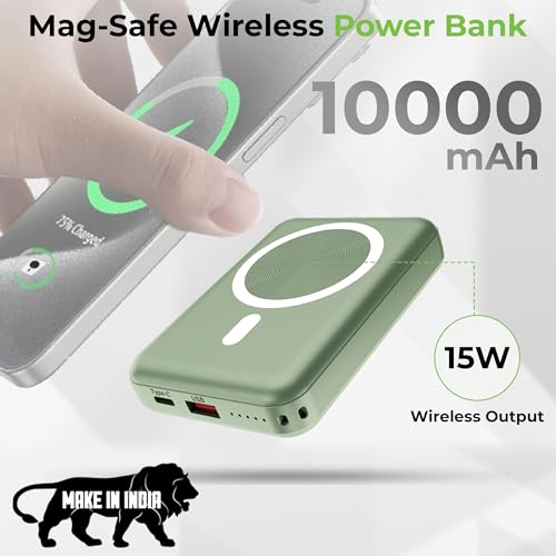 Image of UltraProlink |10000 mAh | Magnetic Mag-Safe Power Bank|Juice-Up Mag 6 |22.5W Type C Port with PD-PPS Support | Mag-Safe Charging for iPhone Series 17,16,15,14,13 | Made in India | Green | UM1120
