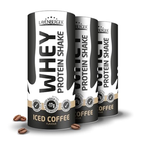 Layenberger WHEY Protein Shake, Molkeneiweißkonzentrat für Muskelaufbau, 71% Eiweiß, 22,95% BCAA (3x 300 g) - Iced Coffee