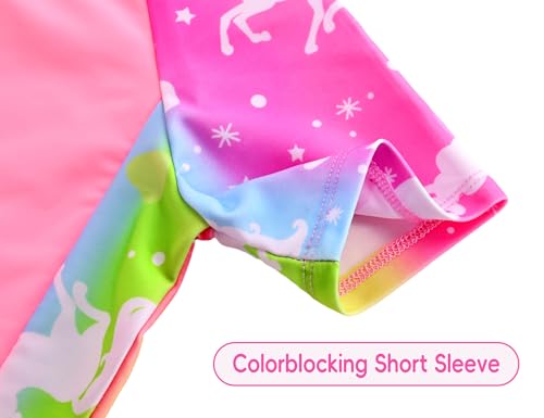 Image of Girls Swimsuit 2 Piece Rash Guard Set Short Sleeve Bathing Suits UPF 50+ Summer Beach Swimwear