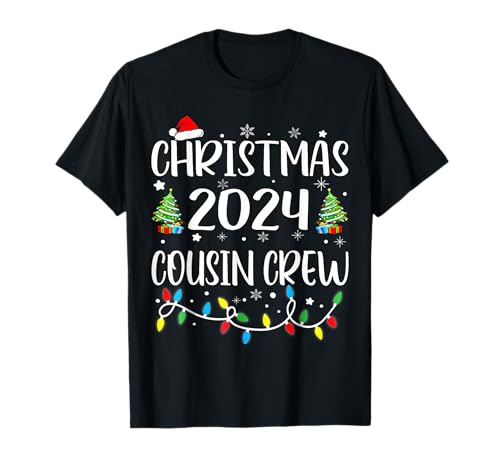 Christmas 2024 Cousin Crew Holiday Xmas Lights Santa Pajamas T-Shirt