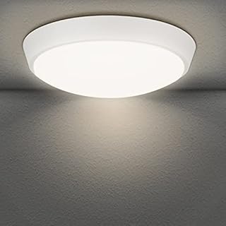 14W LED 3000K IP54 Circular Flush Wall Ceiling Mounted Bulkhead Light Fitting for Indoor, Outdoor, Bathroom, Office, Kitchen, Hallway, Corridor, Utility, Garden, Garage, Shed, Workshop, Porch-White