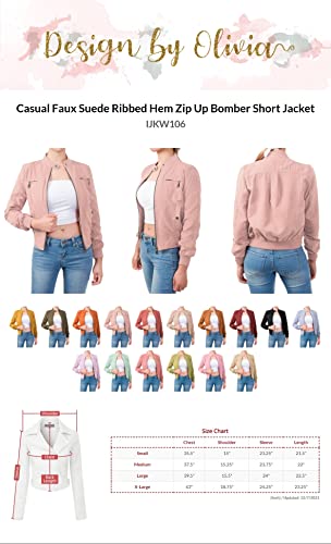 Design By Olivia Women's Casual Faux Suede Ribbed Hem Zip Up Bomber Short Jacket Taupe L #TOP5