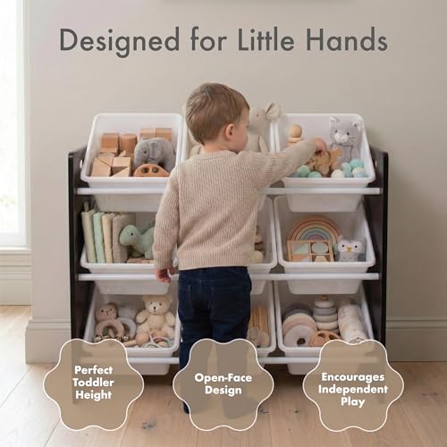 Image of Humble Crew Toy Storage Organizer with 9 Removable Storage Bins for Kids Playroom, 3-Tier Toddler Toy Organization and Storage, Espresso /White