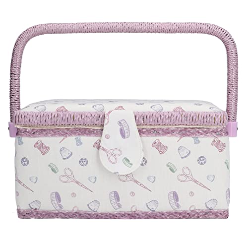 Sewing Basket, Premium Polyester and Fabric Portable Sewing Box for Storing Hand Needles Dressmaker Pins Scissors, Exquisite Sewing Organizer for Beginners Adults, Purple