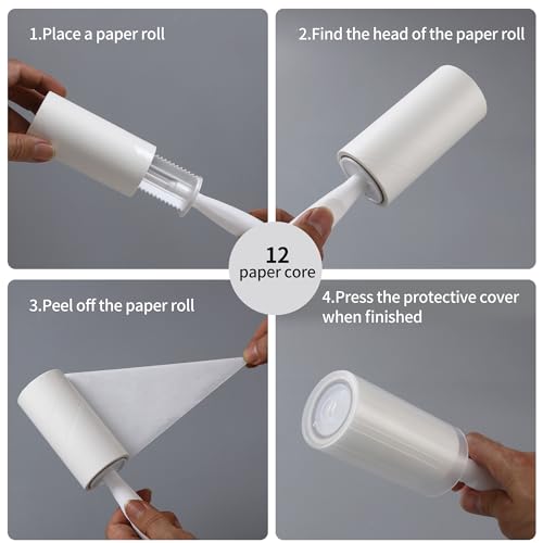 17-Teiliges Fusselrolle-Set, Superstarker Fusselrolle Kleidung (12 Rollen, 720 Blatt), 3 Spender, 2 Schutzhüllen, Fusselrolle Tierhaare, Fusselbürste, Fusselroller, Wiederverwendbare Lint Roller