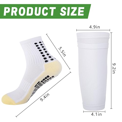 4 Set Grip Soccer Socks with Shin Guard Sleeve,Anti-Slip Soccer Sock Sleeve,Athletic Socks Set for Teens Adult Sport2