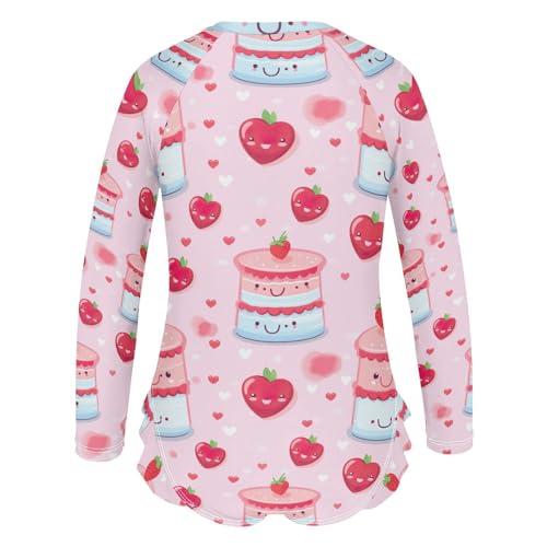 Cute Strawberry Cake Girls Long Sleeve Swimsuit UPF 50+ Rashguard Swimwear One Piece Bathing Suit 212207662