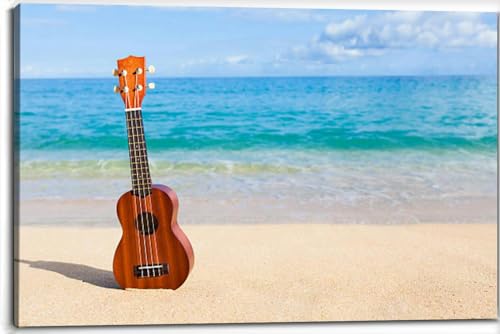 Ukulele Beach Hawaii Islands Sea Guitar Canvas Wall Art Decor Paintings Pictures for Bedroom Wall Decor Above Bed Living Room Wall Decoration Bathroom Office Artwork