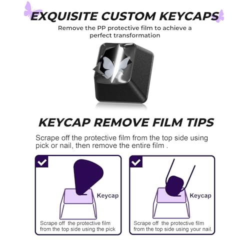 Image of HITIME XVX Black Butterfly Shine Through Keycaps, Love Theme Cute Custom Keycaps, Blank OEM Profile IMD Translucent Keycap, Anime Style, for MX Switches Mechanical Keyboard, Silver(Only 21 Keys