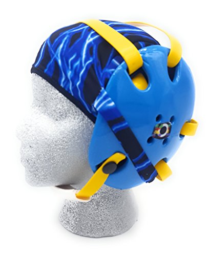 Wrestling Hair Cap - Under The Headgear 4 Strap Style - Blue Lightning