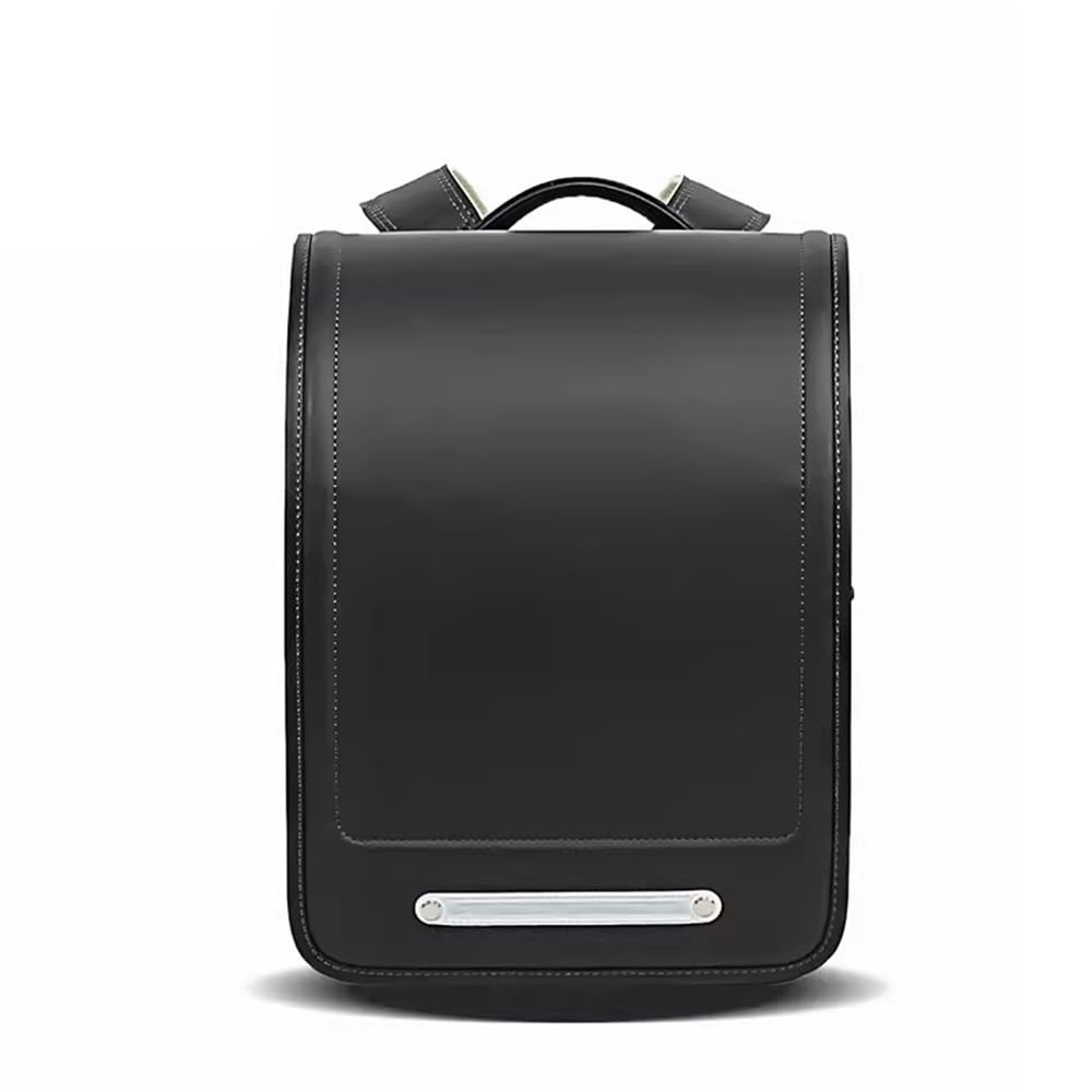 Simplicity Schulranzen aus PU-Leder im japanischen Box-Stil, automatischer Verschluss, Leichter Bücherrucksack für Mädchen und Jungen (#11 33 x 24 x 15 cm)