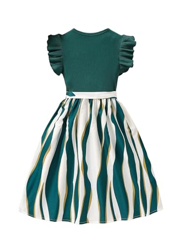 WDIRARA Girl's Printed Ruffle Cap Sleeve Belted Dress Crewneck Flared A Line Dress2