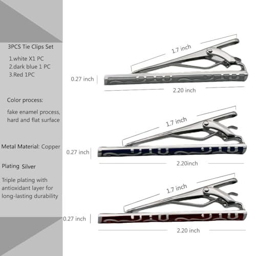 Unique Tie Clip For Men Set White Blue Red Tie Bars,Novelty Tie Clip Vine Pattern,Suitable For Wedding Valentine's Day Anniversary And Father's Day As a Gift3