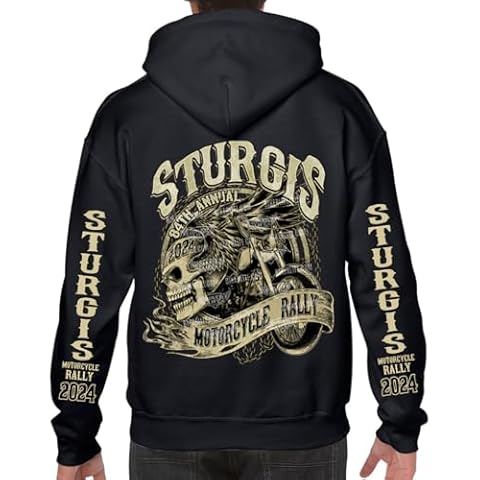 Biker Life Clothing 2024 Sturgis Motorcycle Rally Grunge & Chains Skull Wing Pullover Hoodie Black/L Cover