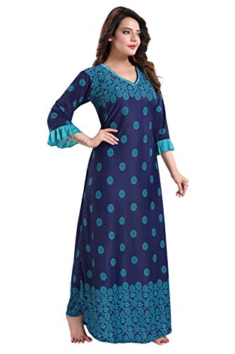 Image of Fabme Women's Crepe Printed Flare Nighty with Long Sleeves /Night Gown /Nightwear /Maxi