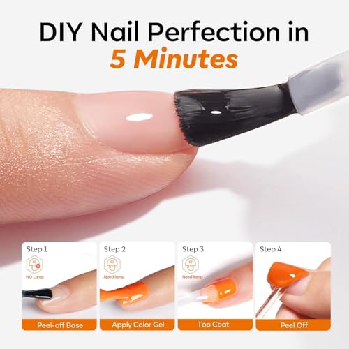 Image of modelones Peel Off Base Coat and Gel Top Coat Set, 2 Pcs No Wipe Clear Top Gel Nail Polish and Peelable Practice Base Easy Removal, Nail Art Manicure DIY Gift for Weak Thin Nails Beginner Women 10ml
