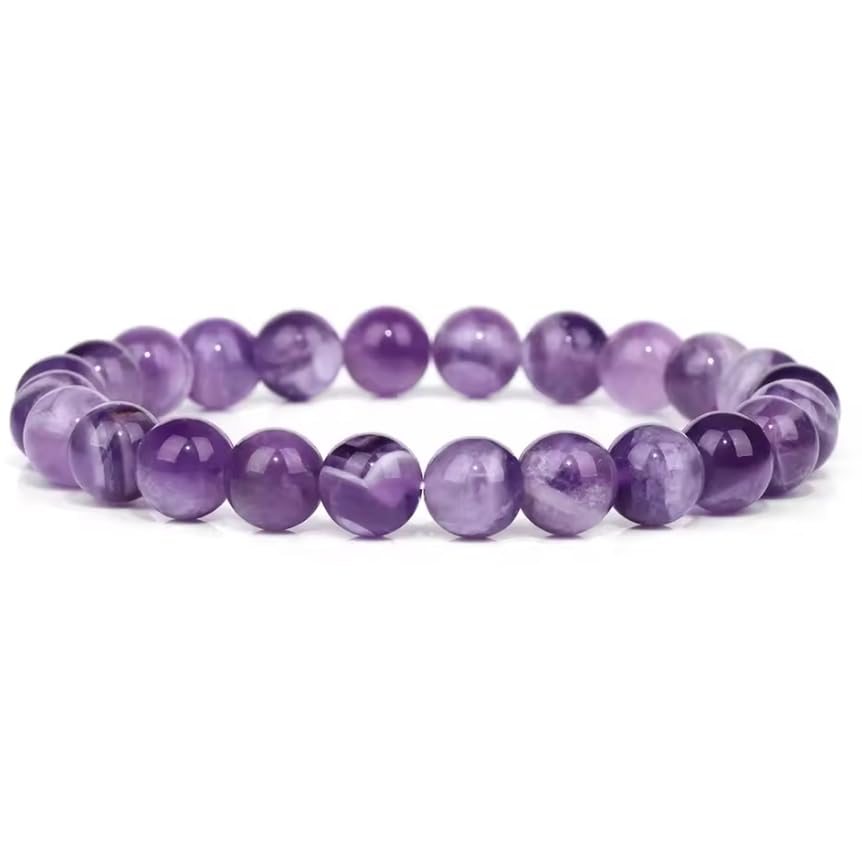 Bracelet de perles roses fait main en pierre naturelle et améthyste de 8 mm
