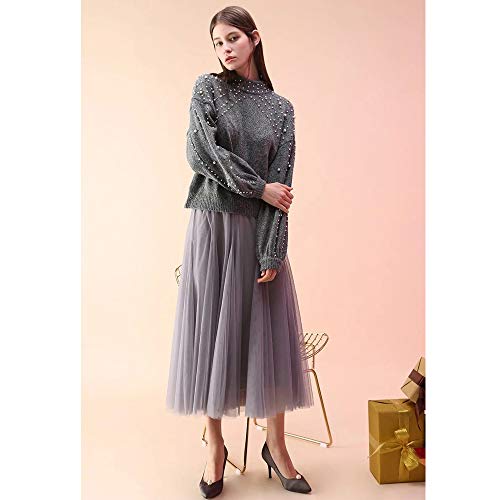 CHICWISH Women's Grey Layered Mesh Ballet Prom Party Tulle Tutu A-Line Maxi Skirt, Grey, L/XL