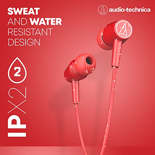 Image of Audio-Technica CLR100BT Bluetooth Neckband with 200 Hours Standby Time Volume Control Extra Bass Noise Isolation and Magnetic Buds (Red)