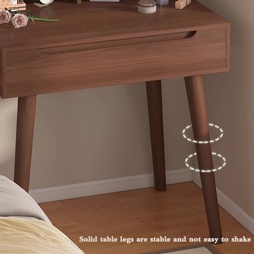 Mesa pequeña de nogal para dormitorios con estantes y estructura estable 6