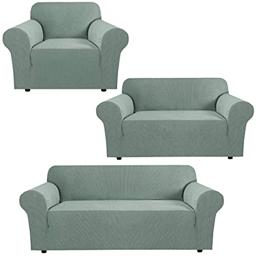 H.VERSAILTEX Stretch Sofa Covers for 3 Cushion Couch Bundle Loveseat Cover Spandex Sofa Cover Bundle Stretch Chair Slipcover，Sage