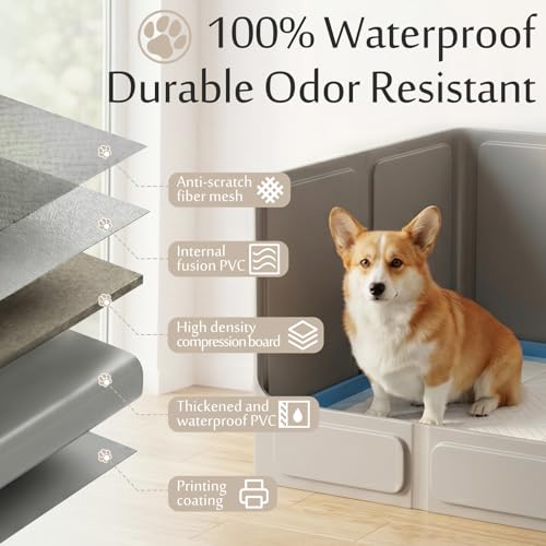 Dog Litter Box with High Walls, Foldable Pee Pad Holder, 33×22×16" | Waterproof No-Spill Indoor Dog Potty Tray, No Assembly Required, Easy to Clean and Fold, for Small and Medium Dogs, Gray - Image 5
