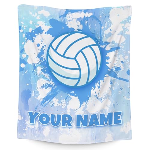 Custom Volleyball Blanket, Cozy Soft Throw Blankets for Kids, Cool Blue Flannel Throw Gifts for Bed Travel, 50x60 Inches