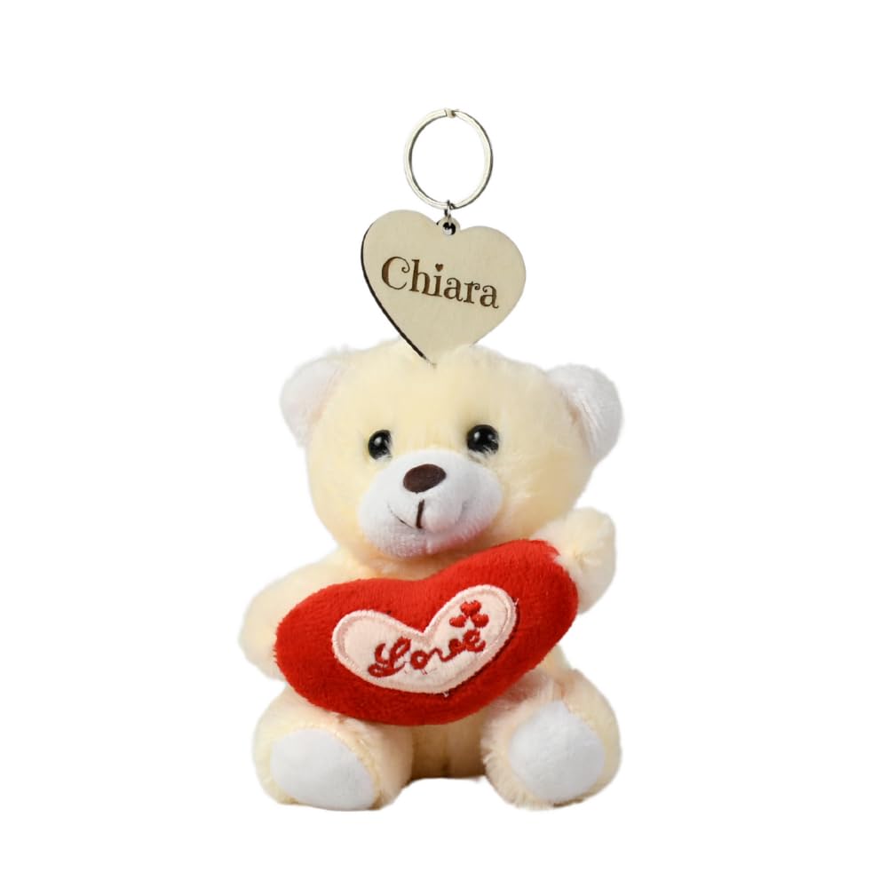 Orsetto Portachiavi Personalizzabile in Peluche, con Cuore Rosso Love e tag con Nome - IDEA REGALO SAN VALENTINO