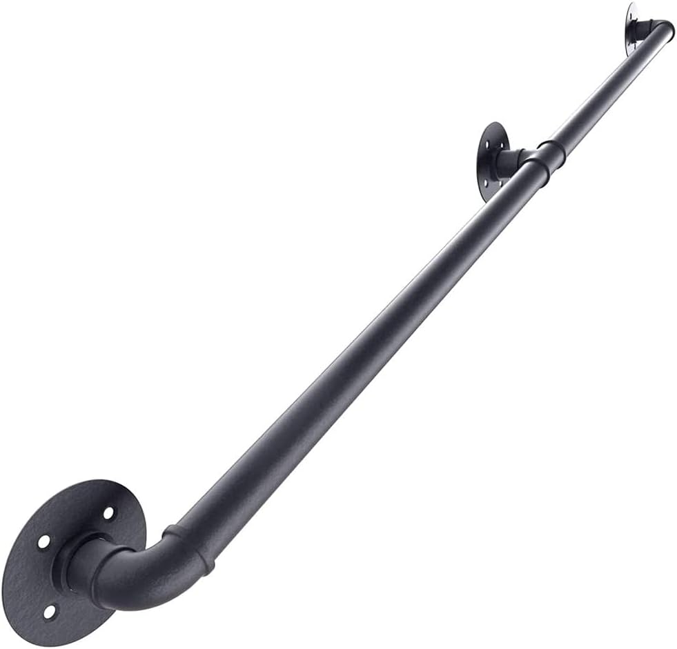 Metal Staircase Handrail - Durable Wall Handrail for Indoor Stairs, Ideal for Attics, Villas, Lofts, Corridors - Stylish Round Corner Design - 2ft Length