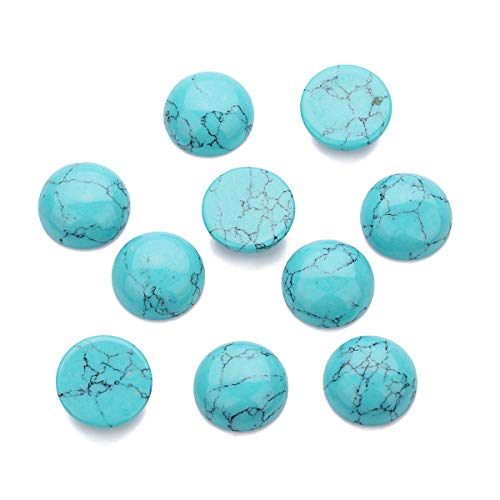 20PCS Blue Synthetic Turquoise Stone Cabochons Stone Jewelry Round Flat-Back Design No Hole Beads Half Round Charms for Jewelry Making (Dia=12mm)