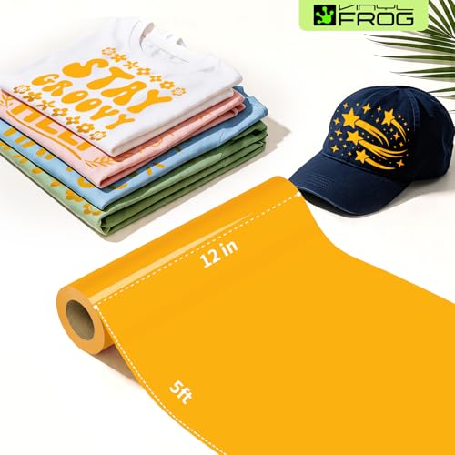 Image of VINYL FROG Yellow Heat Transfer Vinyl Roll 12 inch x5ft Matte HTV Vinyl | Yellow Iron on Vinyl for T-Shirts, Stretchy & Machine Washable Heat Press Vinyl for DIY Craft Designs