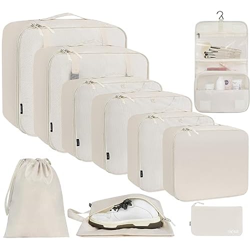 BAGAIL 10 Set/4 Set Packing Cubes Various Sizes Packing Organizer for Travel Accessories Luggage Carry On Suitcase