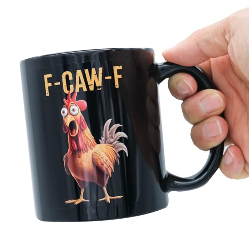 Taza de cerámica negra con diseño de pollo 11 oz miniatura 3