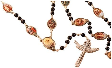 Stations of the Cross Rosary Chaplet Black Wood Beads Imported From Italy Beautiful Large 24" Rosary