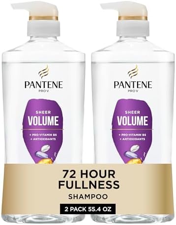 Pantene Shampoo, Sheer Volume - Lightweight Nourishment for Fine, Color-Treated Hair, 72-Hour Fullness and Body, 27.7 Oz Each, 2-Pack + Miracle Rescue Shot (0.5 Oz)