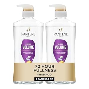 Pantene Shampoo, Sheer Volume – Lightweight Nourishment for Fine, Color-Treated Hair, 72-Hour Fullness and Body, 27.7 Oz Each, 2-Pack + Miracle Rescue Shot (0.5 Oz)