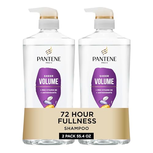 Pantene Shampoo, Sheer Volume – Lightweight Nourishment for Fine, Color-Treated Hair, 72-Hour Fullness and Body, 27.7 Oz Each, 2-Pack + Miracle Rescue Shot (0.5 Oz)