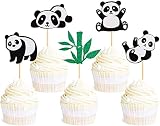 Unimall Global Lot de 25 décorations de cupcake panda avec bambou vert pour cupcake sur le thème du panda, fête prénatale, fête d'anniversaire, décoration de gâteau