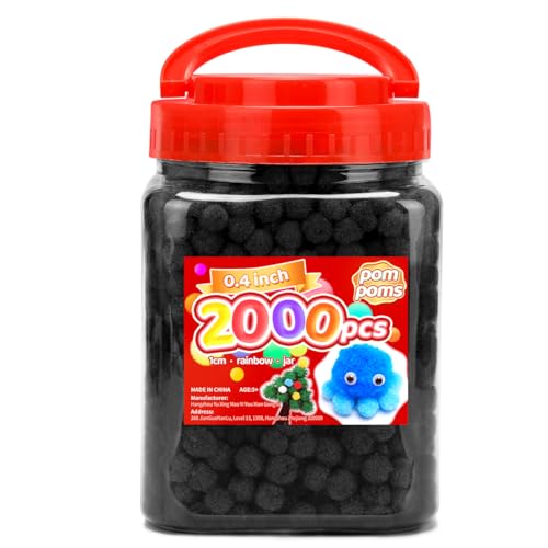 Image of Iooleem Black Pom Poms, 0.4inch(1cm), 2000pcs, Small Size, Pom Poms for Arts and Crafts, Pom Pom Balls, Craft Supplies.