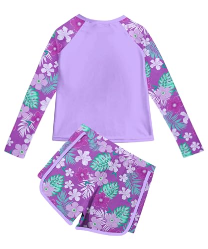 Image of Vogseek Girls Rash Guard Swimsuits 2 Piece Bathing Suit UPF 50+ Summer Swimwear Size 7-12T