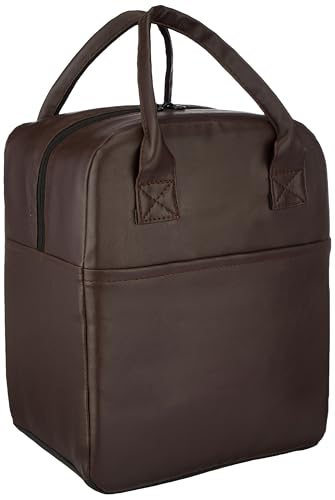 Image of Amazon Basics Artificial Leather Medium Lunch Bag | Leakproof, Stylish & Organized for Office, School, College & Travel