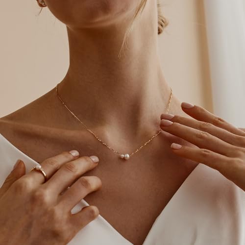 Pearl Necklaces for Women Trendy, 14k Gold Plated Dainty Necklace Simple Pearl Drop Single Charm Pendant Necklace Birthday Wedding Gifts Gold Jewelry for Women - image 8