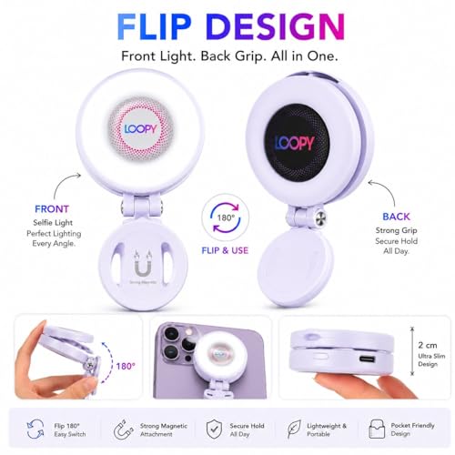 Image of LOOPY Magnetic Selfie Fill Light, 3-in-1 LED Ring Light Compatible with MagSafe, for Selfies, Photography, Vlogging, Makeup, Rechargeable, Portable, White